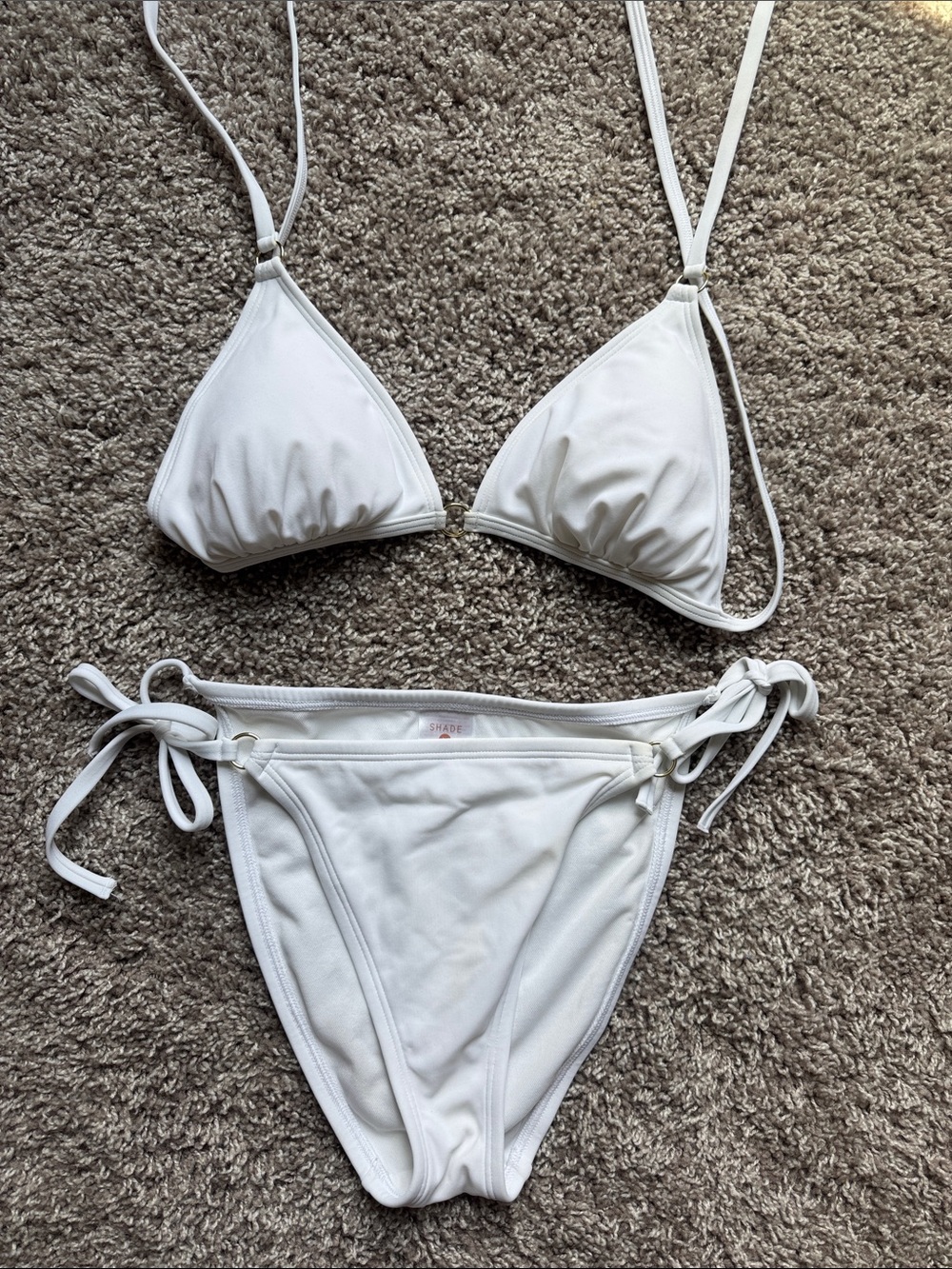 White Triangle String Bikini Set Gold Accents - Size Top L - Bottom M